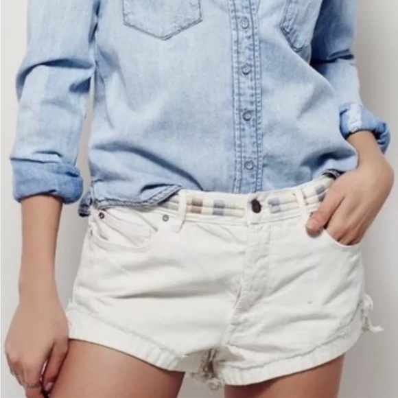 Free People Eliot Embroidered Denim Shorts 29 Ivory - Picture 1 of 9